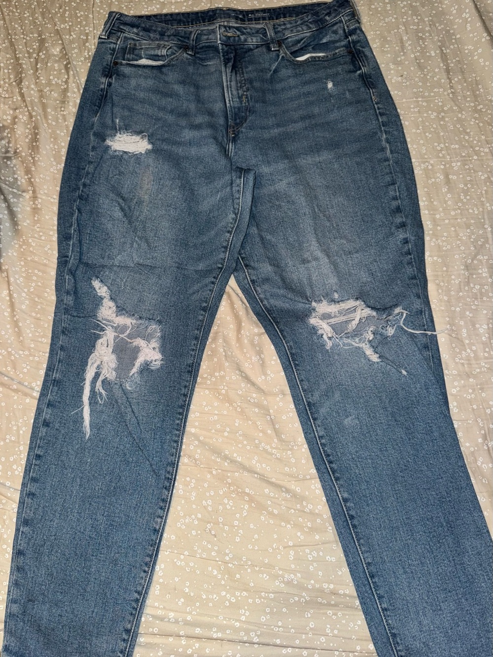 Women’s Distressed Blue Denim High Rise OG Straight Jeans 16Tall